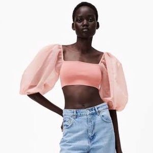 Zara Pink Organza Puff Sleeves Top